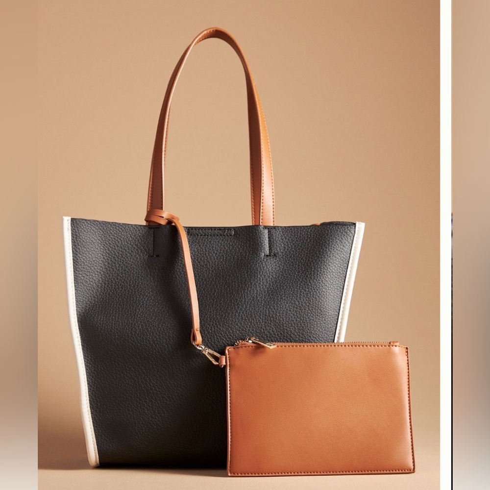 Anthropologie Flaneur Midi Trapeze Tote in Black Brown and White
